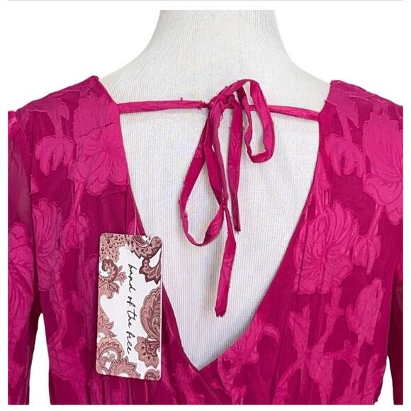 BAND OF THE‎ FREE BOG KISS ME FUSHIA PEPLUM MINI DRESS TIERED FLORAL SMALL-NEW - Picture 6 of 11